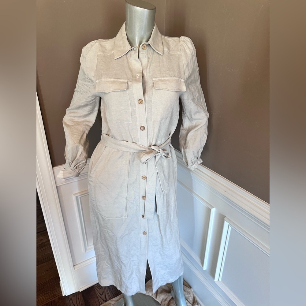 Emerson Fry Utility Shirt Dress Sand Linen Blend Sz XXS
